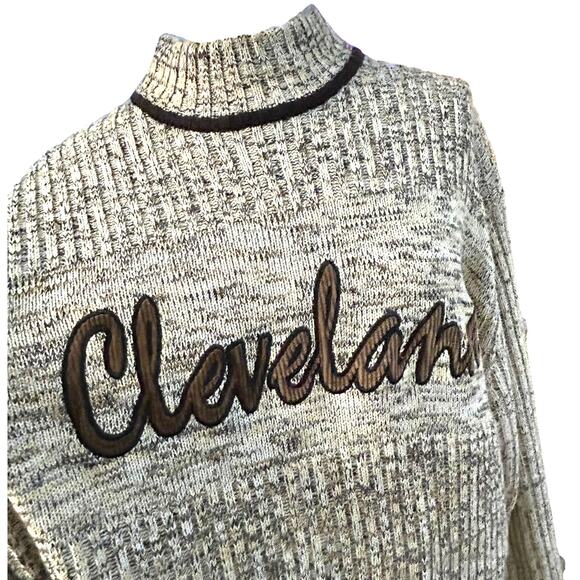 Vintage Cleveland Embroidered Mock Neck Sweater Chunky Knit City Pride Size XL - Picture 1 of 11